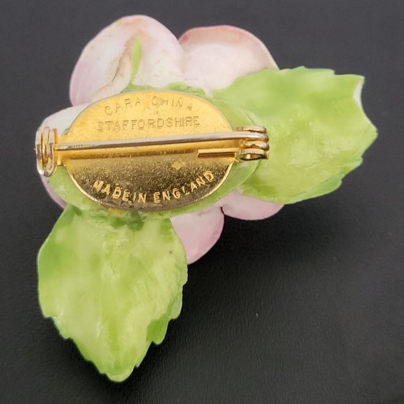Cara China Staffordshire Pink Rose Floral Brooch Pin Vintage Made in England - Picture 6 of 8